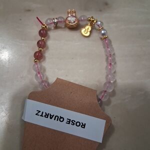 Rose Quartz Beaded Bracelet with Gold Accents